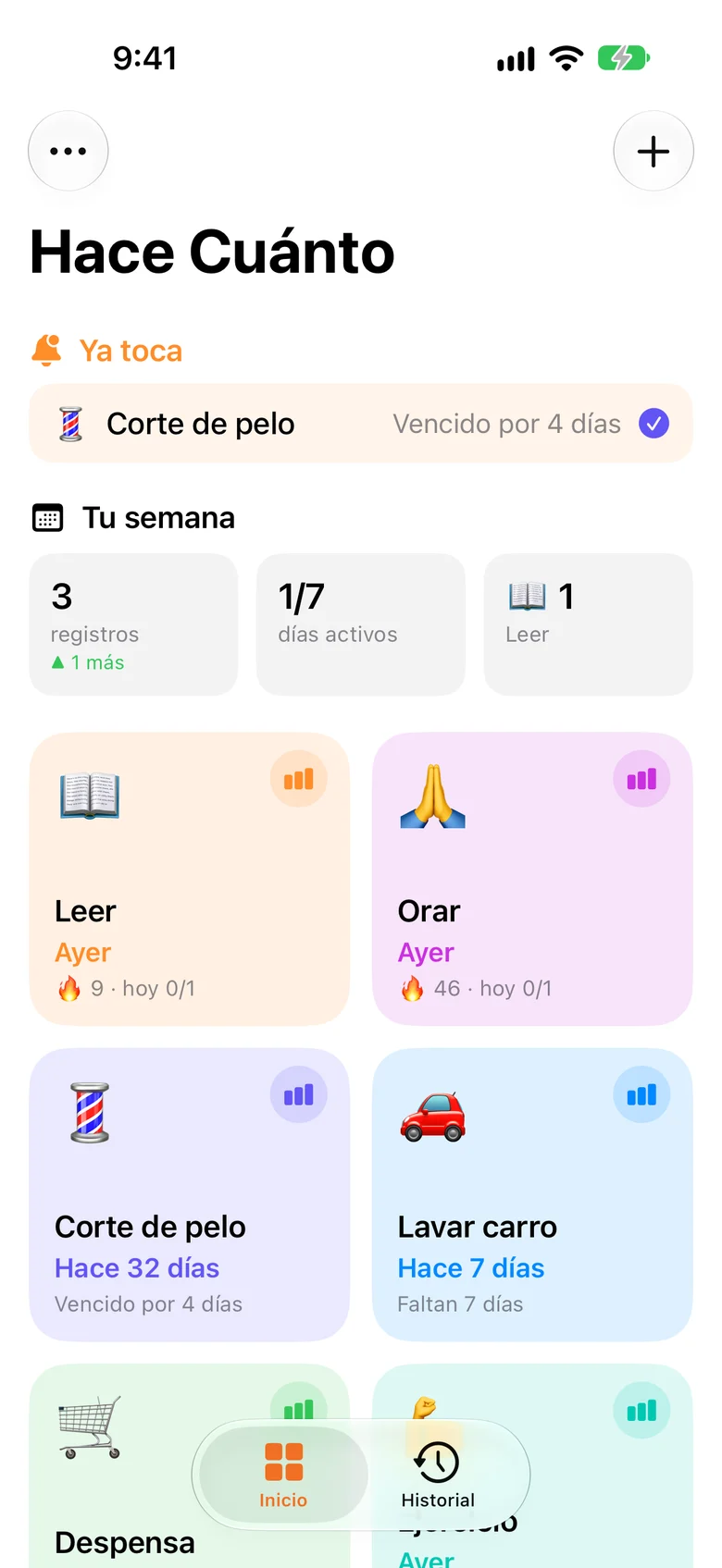 Hace Cuánto — vista móvil