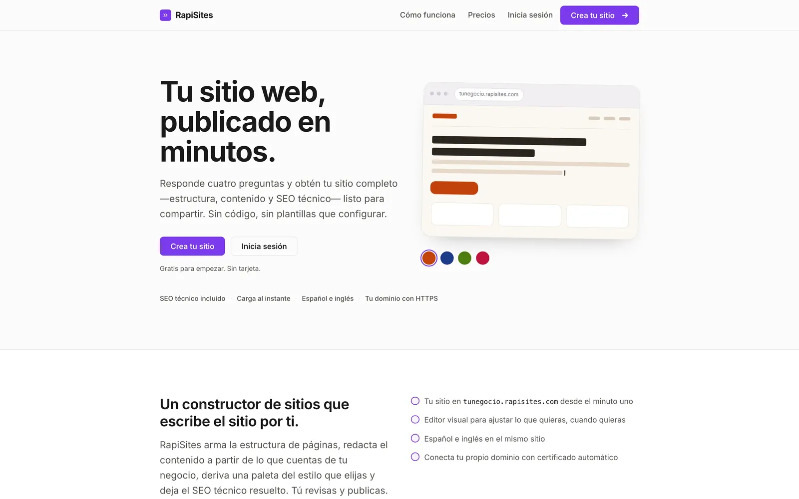 La página principal de RapiSites.
